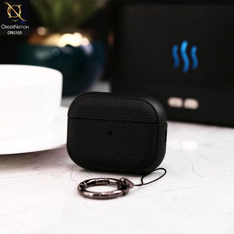 Apple Airpods Pro 2 Cover - Black - New Style Premium Leather Texture ShockProof Protective Case Compatible with Apple Airpods Pro 2