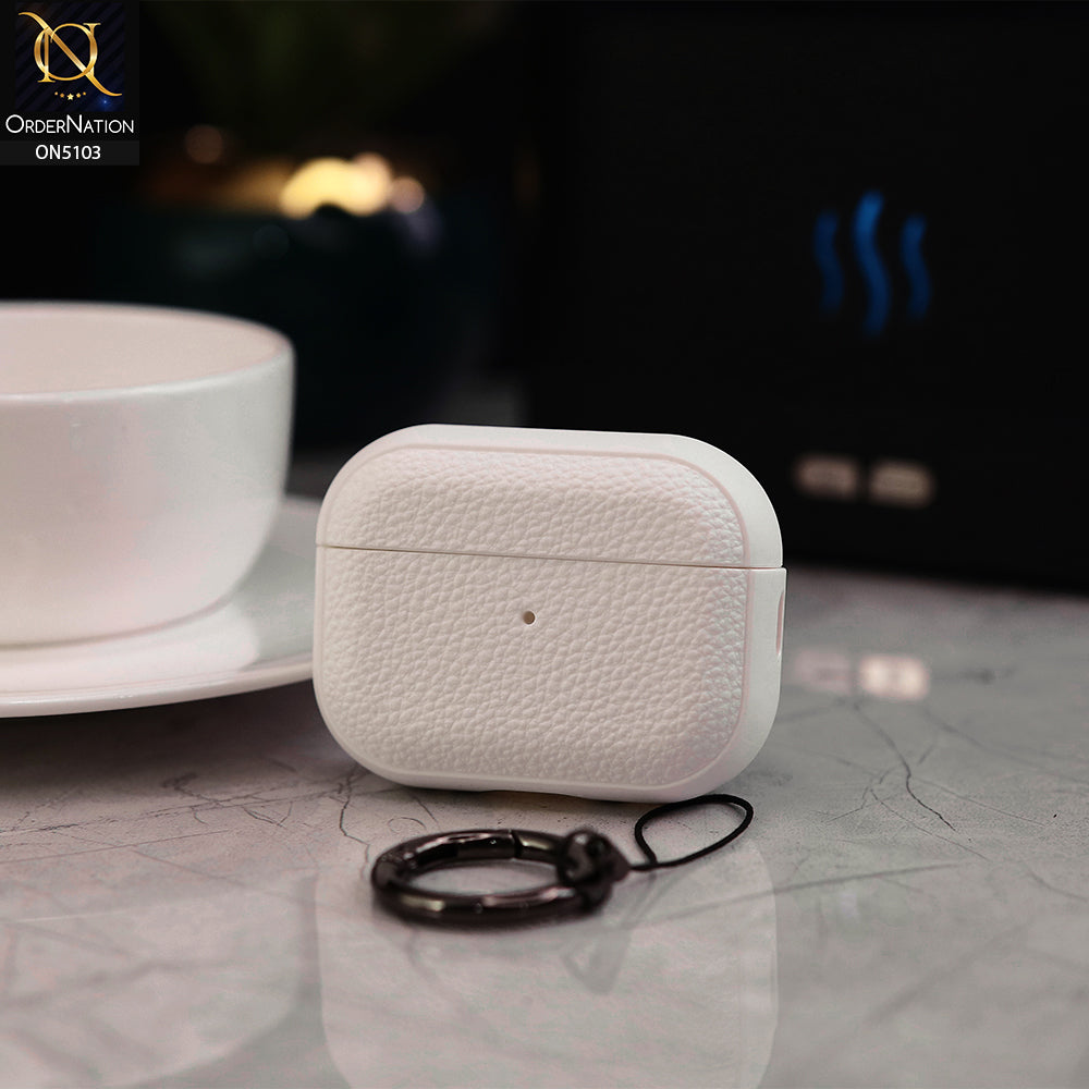 Apple Airpods Pro 2 Cover - White - New Style Premium Leather Texture ShockProof Protective Case Compatible with Apple Airpods Pro 2