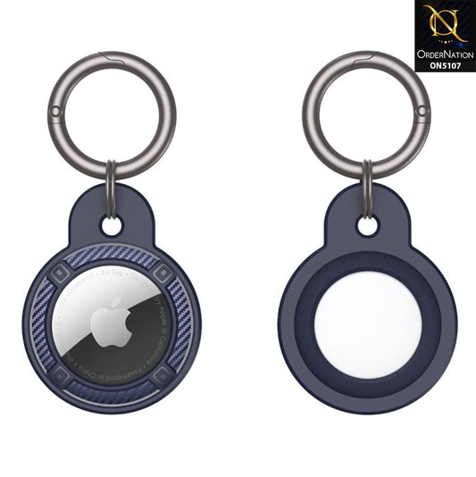 Apple Airtag Cover - Navy Blue - Carbon Fiber Texture Round Keychain Holder Anti Lost Shockproof Protective Case (Apple Tag Not Included)