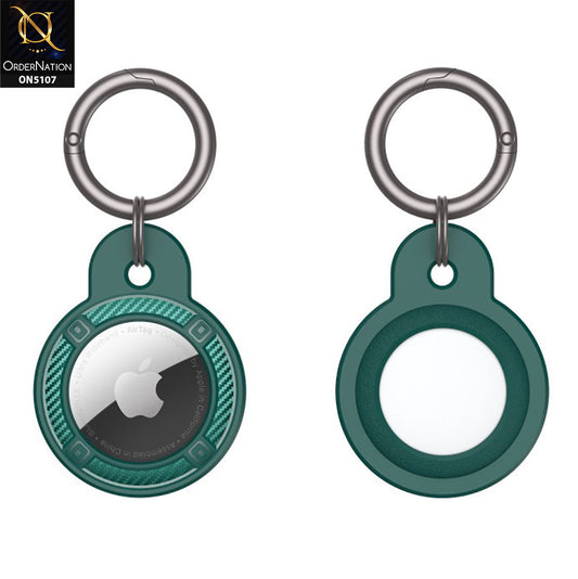Apple Airtag Cover - Dark Green - Carbon Fiber Texture Round Keychain Holder Anti Lost Shockproof Protective Case (Apple Tag Not Included)