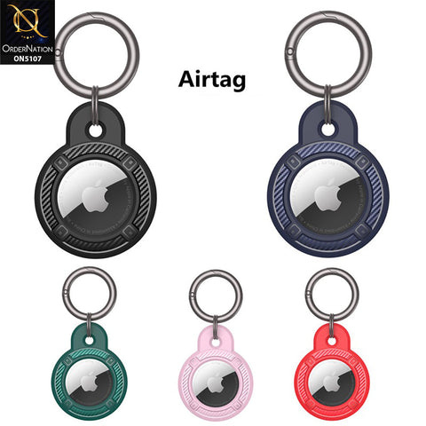 Apple Airtag Cover - Navy Blue - Carbon Fiber Texture Round Keychain Holder Anti Lost Shockproof Protective Case (Apple Tag Not Included)
