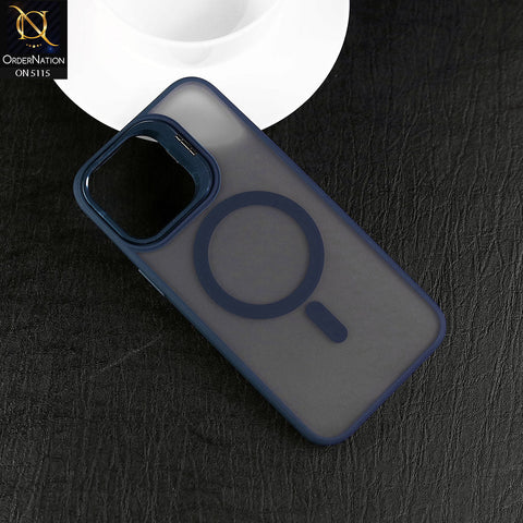 iPhone 15 Pro Max Cover - Blue - Luxery Magsafe Metal Camera Bracket Holder Shockproof and Soft Border Case