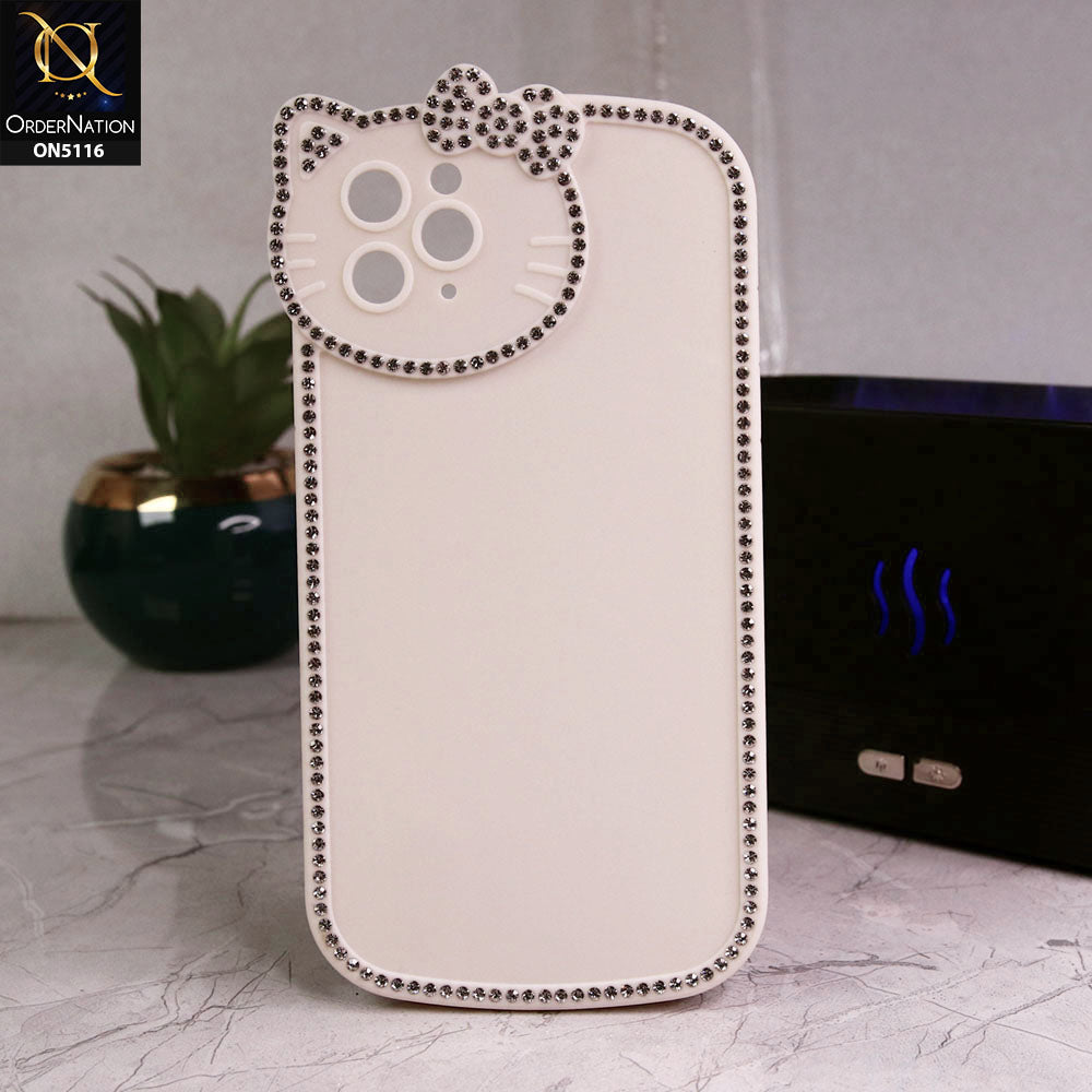 iPhone 11 Pro Max Cover - Off White - Luxury Cartoon Rhinestones Soft Case With Camera Protection