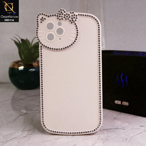 iPhone 11 Pro Max Cover - Off White - Luxury Cartoon Rhinestones Soft Case With Camera Protection