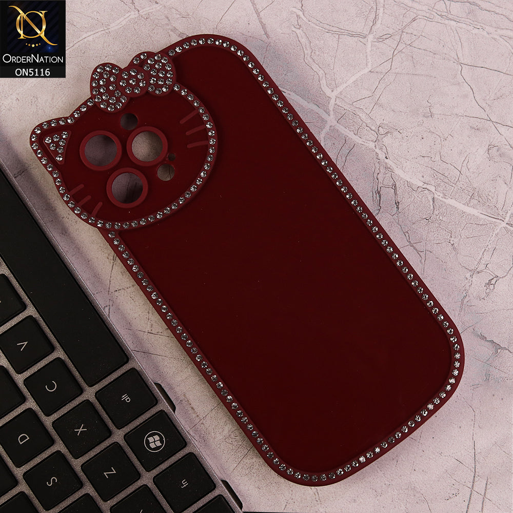 iPhone 12 Pro Max Cover - Maroon - Luxury Cartoon Rhinestones Soft Case With Camera Protection