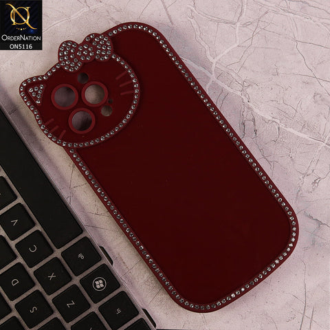 iPhone 12 Pro Max Cover - Maroon - Luxury Cartoon Rhinestones Soft Case With Camera Protection