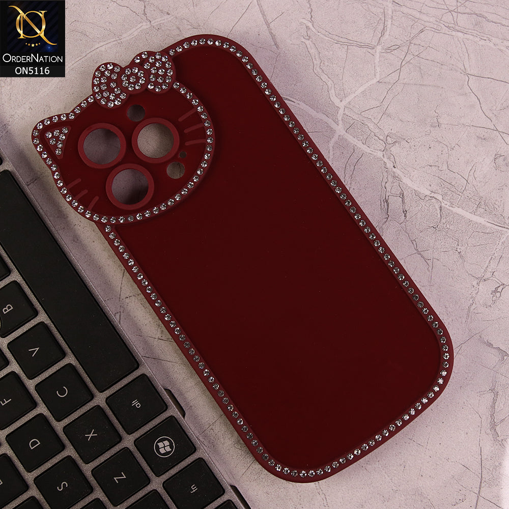iPhone 13 Pro Max Cover - Maroon - Luxury Cartoon Rhinestones Soft Case With Camera Protection
