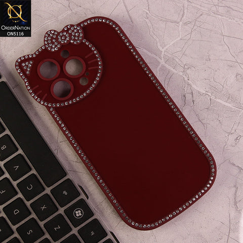 iPhone 13 Pro Max Cover - Maroon - Luxury Cartoon Rhinestones Soft Case With Camera Protection