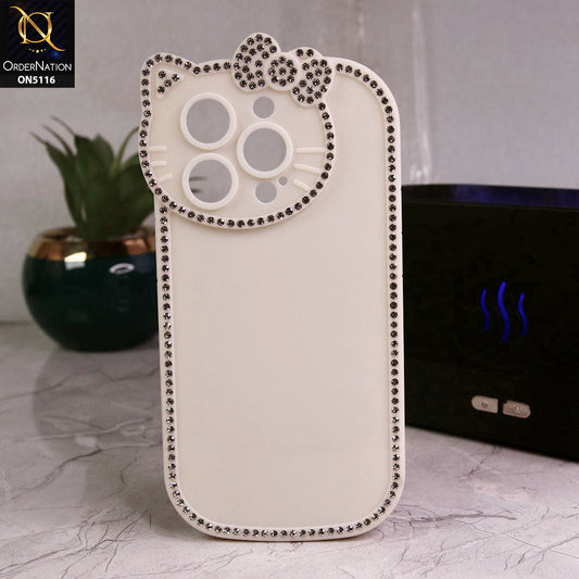 iPhone 15 Pro Cover - Off White - Luxury Hello Kitty Rhinestones Soft Case With Camera Protection