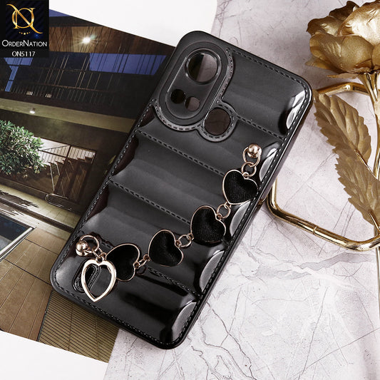 Itel A49 Play Cover - Black - Cute Trendy Color Electroplating Stitched Coushion Style Soft Case with Loce Heart Chain Holder