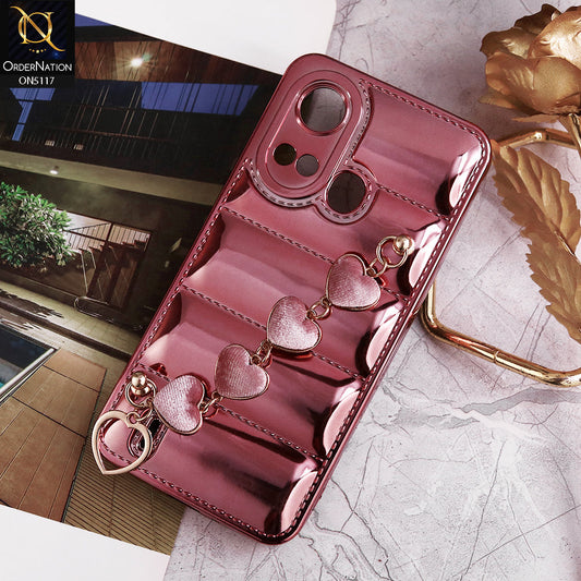 Itel A49 Play Cover - Rose Gold - Cute Trendy Color Electroplating Stitched Coushion Style Soft Case with Loce Heart Chain Holder