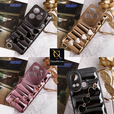 Oppo A38 Cover - Rose Gold - Cute Trendy Color Electroplating Stitched Coushion Style Soft Case with Loce Heart Chain Holder