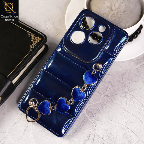 Infinix Hot 40 Cover - Blue - Cute Trendy Color Electroplating Stitched Coushion Style Soft Case with Loce Heart Chain Holder