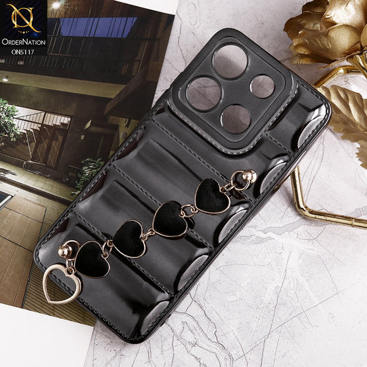 itel A05s Cover - Black - Cute Trendy Color Electroplating Stitched Coushion Style Soft Case with Loce Heart Chain Holder