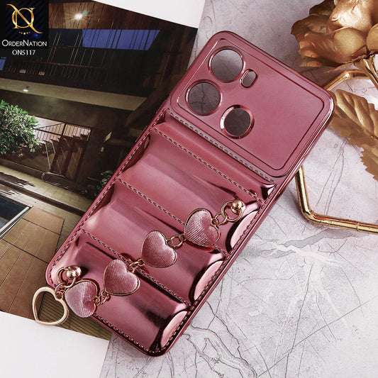 Itel itel P40 Cover - Rose Gold - Cute Trendy Color Electroplating Stitched Coushion Style Soft Case with Loce Heart Chain Holder