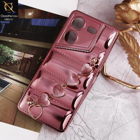 Tecno Pova 5 Pro Cover - Rose Gold - Cute Trendy Color Electroplating Stitched Coushion Style Soft Case with Loce Heart Chain Holder