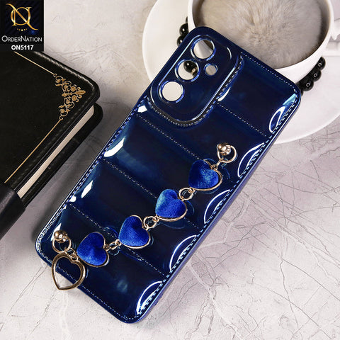 Samsung Galaxy A05s Cover - Blue - Cute Trendy Color Electroplating Stitched Coushion Style Soft Case with Loce Heart Chain Holder