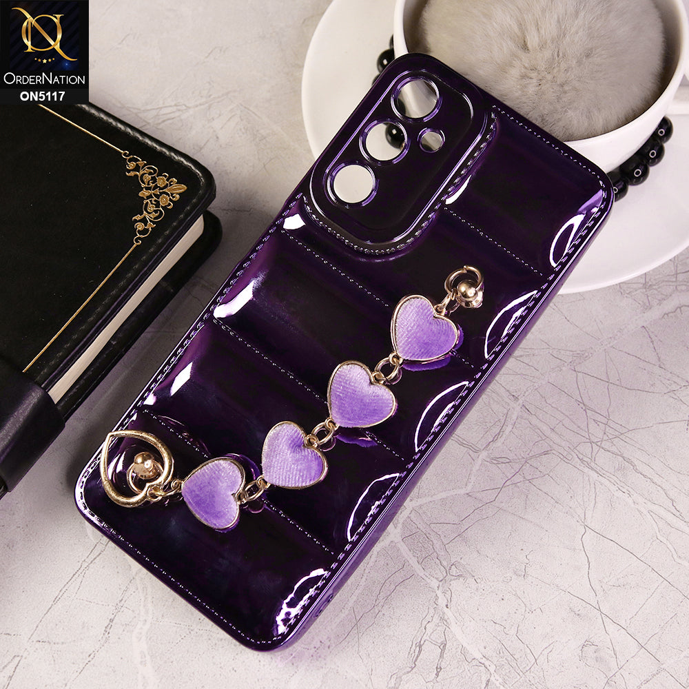 Samsung Galaxy A05s Cover - Purple - Cute Trendy Color Electroplating Stitched Coushion Style Soft Case with Loce Heart Chain Holder