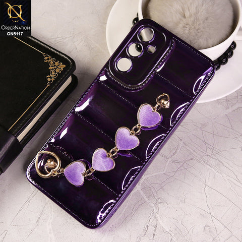 Samsung Galaxy A05s Cover - Purple - Cute Trendy Color Electroplating Stitched Coushion Style Soft Case with Loce Heart Chain Holder