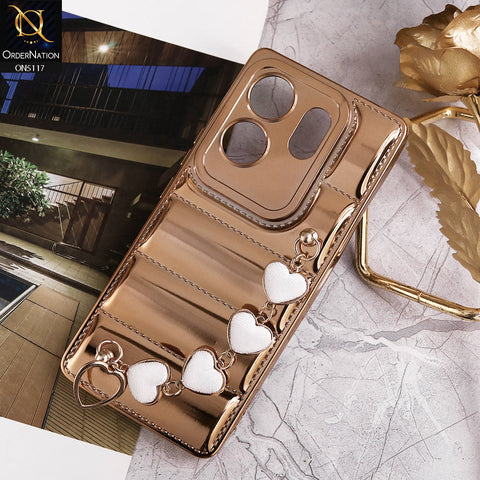Infinix Zero 30 4G Cover - Golden - Cute Trendy Color Electroplating Stitched Coushion Style Soft Case with Loce Heart Chain Holder