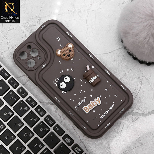 iPhone 11 Pro Cover - Brown - Cute 3D Cartoon Coffee Soft Silicon Case With Camera Protection
