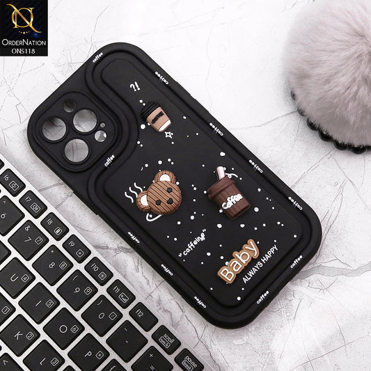 iPhone 12 Pro Max Cover - Black - Cute 3D Cartoon Coffee Soft Silicon Case With Camera Protection