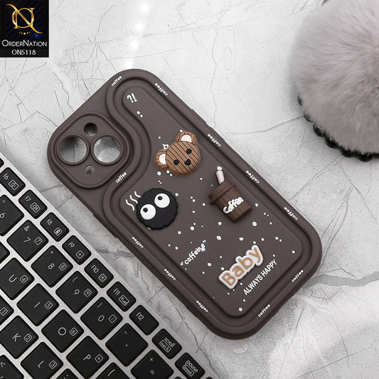 iPhone 13 Cover - Brown - Cute 3D Cartoon Coffee Soft Silicon Case With Camera Protection