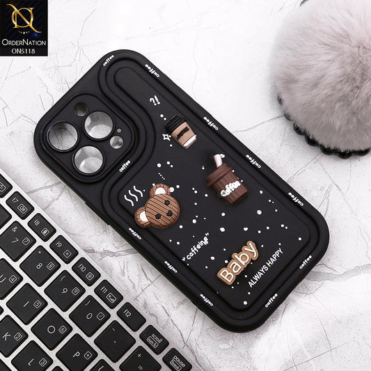 iPhone 13 Pro Cover - Black - Cute 3D Cartoon Coffee Soft Silicon Case With Camera Protection