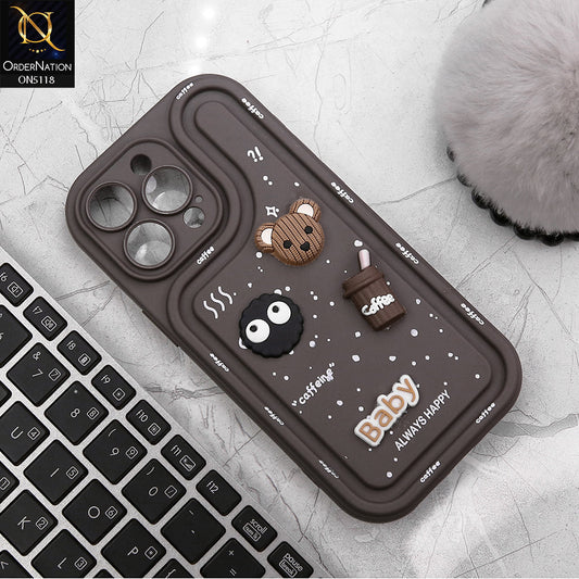 iPhone 13 Pro Cover - Brown - Cute 3D Cartoon Coffee Soft Silicon Case With Camera Protection