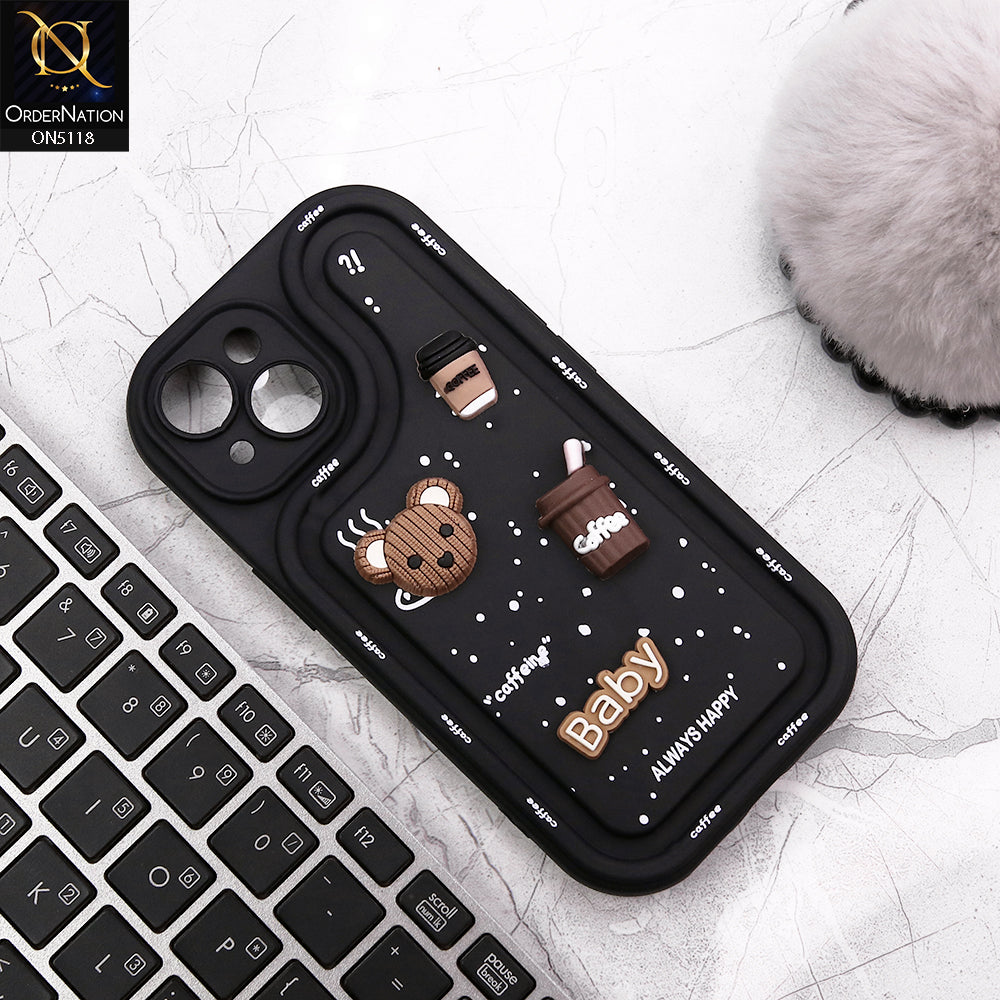 iPhone 14 Cover - Black - Cute 3D Cartoon Coffee Soft Silicon Case With Camera Protection