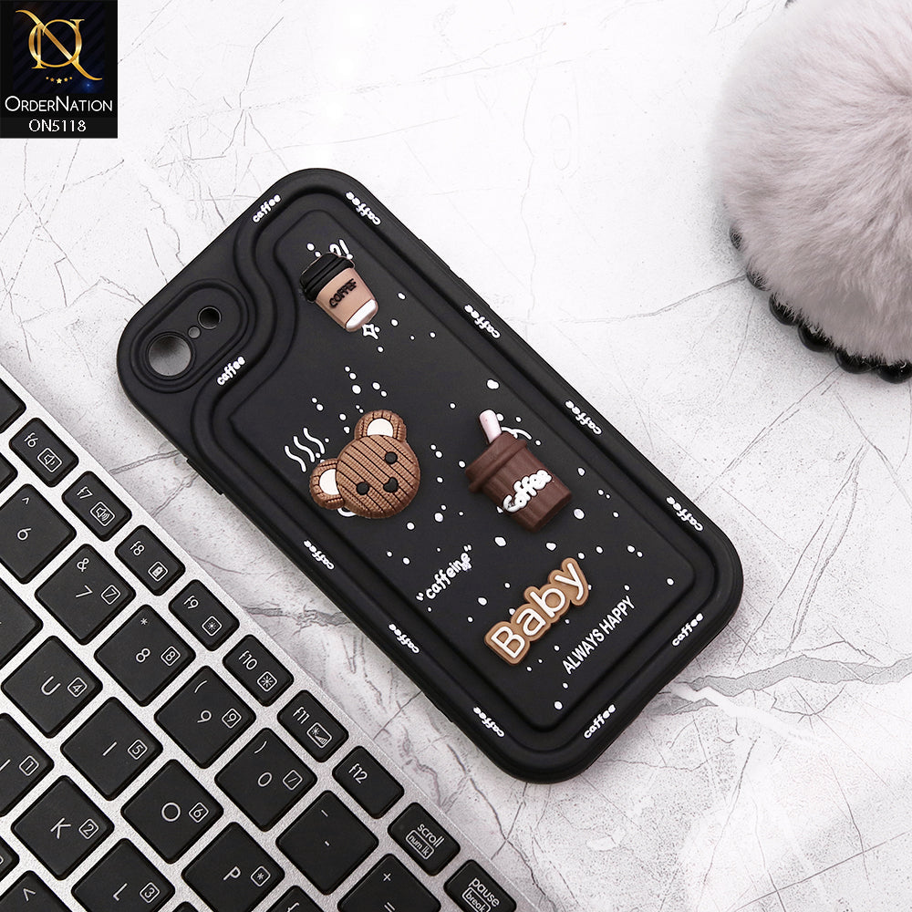 iPhone SE 2020 Cover - Black - Cute 3D Cartoon Coffee Soft Silicon Case With Camera Protection