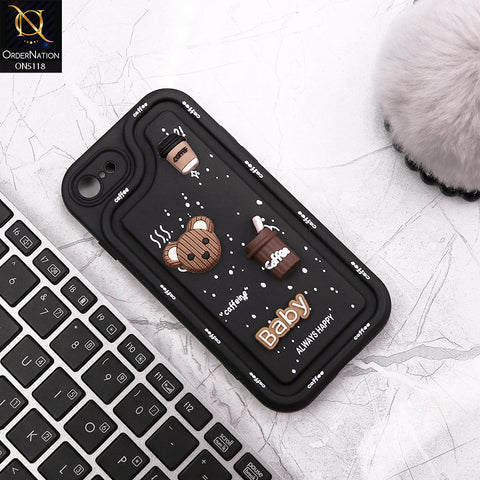 iPhone SE 2020 Cover - Black - Cute 3D Cartoon Coffee Soft Silicon Case With Camera Protection