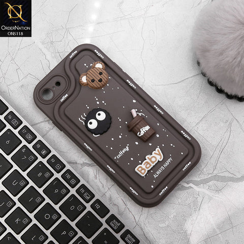 iPhone 8 / 7 Cover - Brown - Cute 3D Cartoon Coffee Soft Silicon Case With Camera Protection
