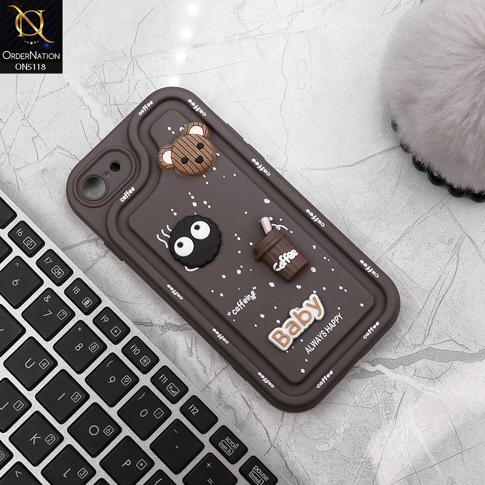 iPhone SE 2020 Cover - Brown - Cute 3D Cartoon Coffee Soft Silicon Case With Camera Protection
