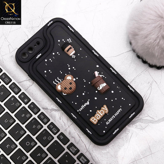 iPhone 8 Plus / 7 Plus Cover - Black - Cute 3D Cartoon Coffee Soft Silicon Case With Camera Protection