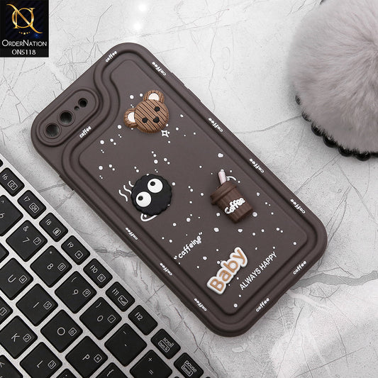 iPhone 8 Plus / 7 Plus Cover - Brown - Cute 3D Cartoon Coffee Soft Silicon Case With Camera Protection
