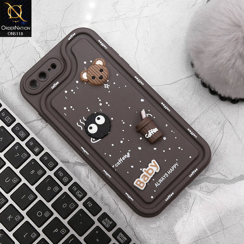 iPhone 8 Plus / 7 Plus Cover - Brown - Cute 3D Cartoon Coffee Soft Silicon Case With Camera Protection