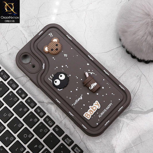 iPhone XR Cover - Brown - Cute 3D Cartoon Coffee Soft Silicon Case With Camera Protection