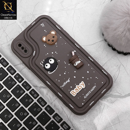 iPhone XS Max Cover - Brown - Cute 3D Cartoon Coffee Soft Silicon Case With Camera Protection