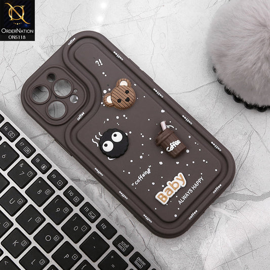 iPhone 12 Pro Max Cover - Brown - Cute 3D Cartoon Coffee Soft Silicon Case With Camera Protection