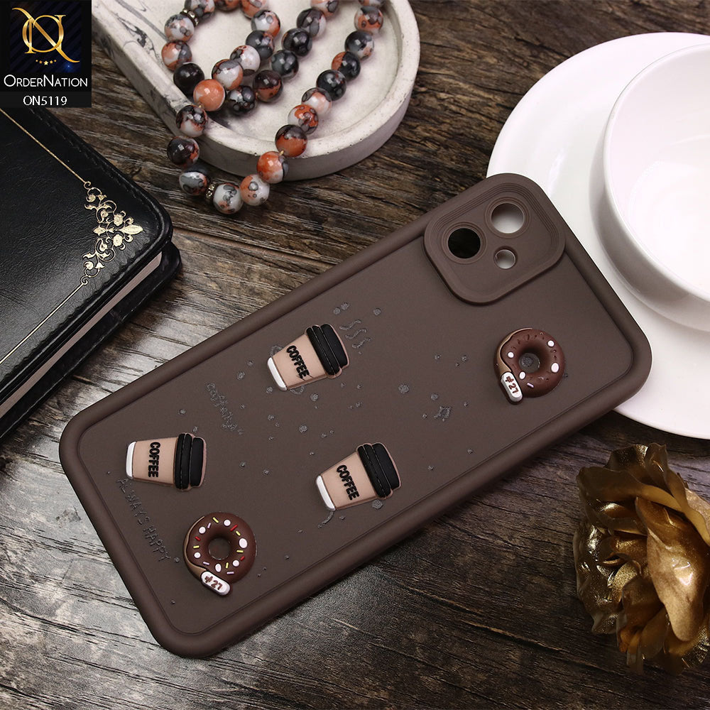 Samsung Galaxy A05 Cover - Brown - D1 - Cute 3D Donut Coffee Soft Silicon Case with Camera Protection