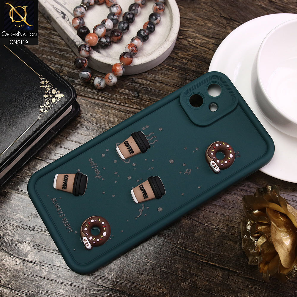 Samsung Galaxy A05 Cover - Green - D1 - Cute 3D Donut Coffee Soft Silicon Case with Camera Protection