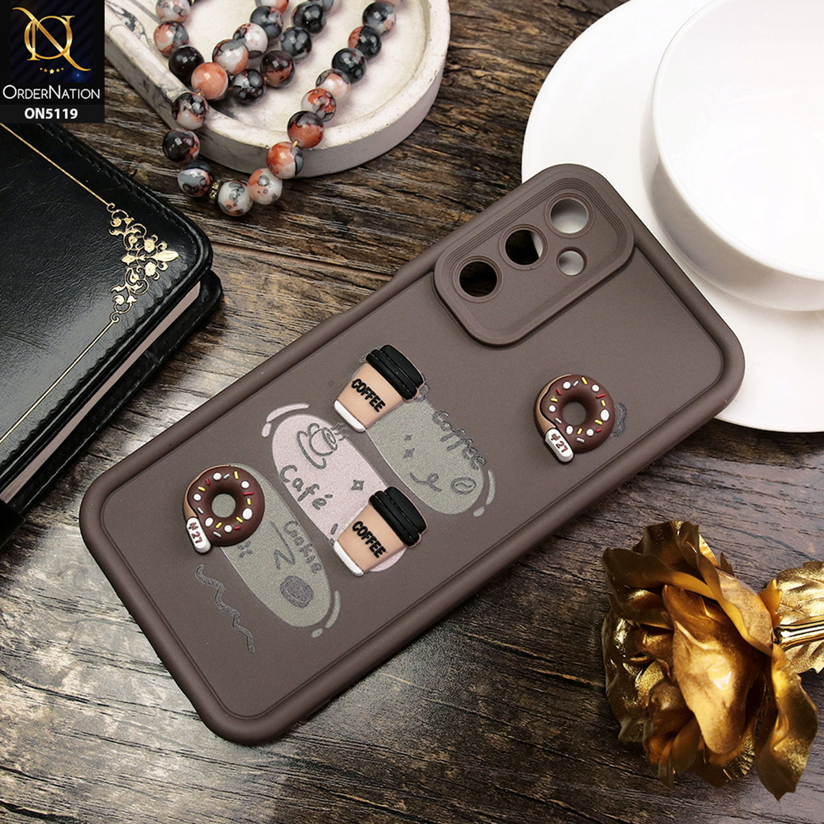 Samsung Galaxy A05s Cover - Brown - D2 - Cute 3D Donut Coffee Soft Silicon Case with Camera Protection