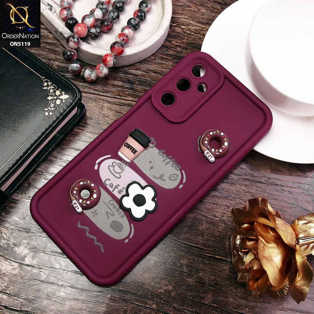 Samsung Galaxy A05s Cover - Maroon - D2 - Cute 3D Donut Coffee Soft Silicon Case with Camera Protection
