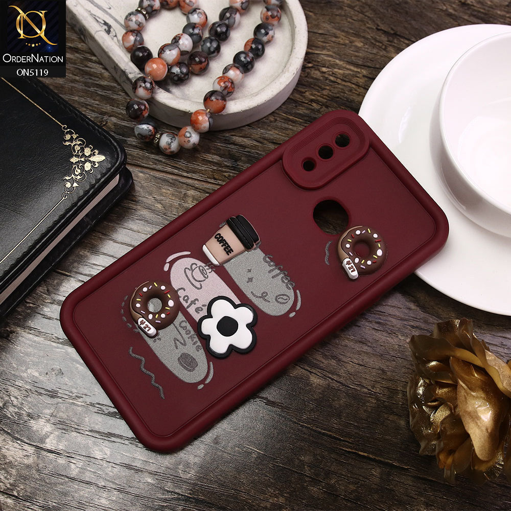 Samsung Galaxy A10s Cover - Maroon - D2 - Cute 3D Donut Coffee Soft Silicon Case with Camera Protection