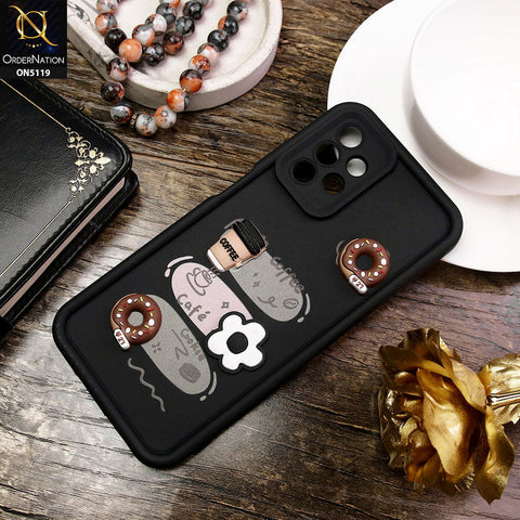 Samsung Galaxy A13 Cover - Black - D2 - Cute 3D Donut Coffee Soft Silicon Case with Camera Protection