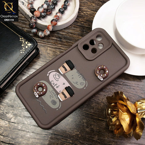 Samsung Galaxy A13 Cover - Brown - D2 - Cute 3D Donut Coffee Soft Silicon Case with Camera Protection