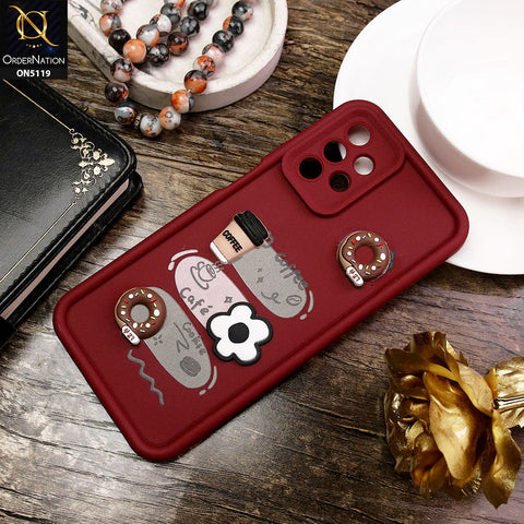 Samsung Galaxy A13 Cover - Maroon - D2 - Cute 3D Donut Coffee Soft Silicon Case with Camera Protection