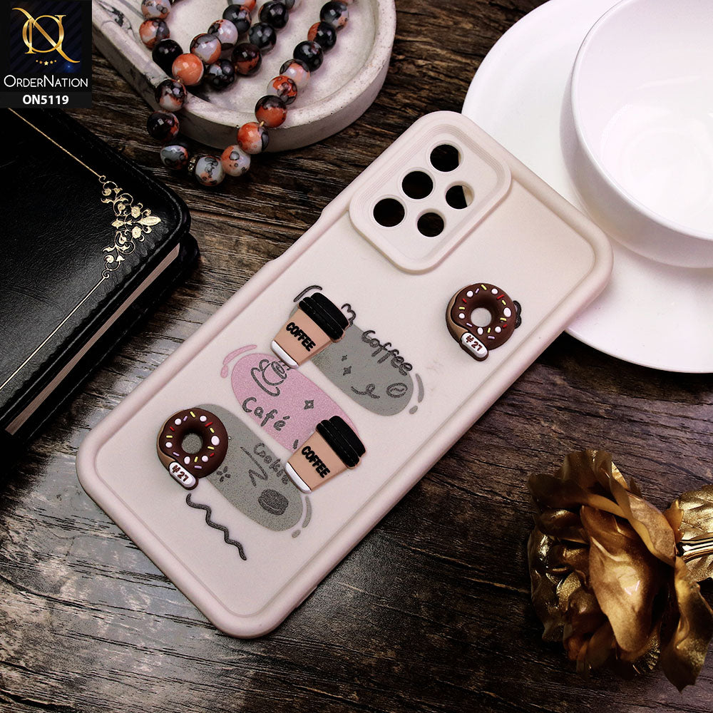 Samsung Galaxy A13 Cover - White - D2 - Cute 3D Donut Coffee Soft Silicon Case with Camera Protection