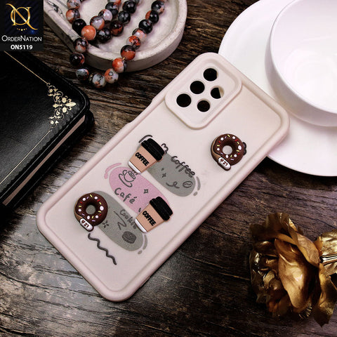 Samsung Galaxy A13 Cover - White - D2 - Cute 3D Donut Coffee Soft Silicon Case with Camera Protection
